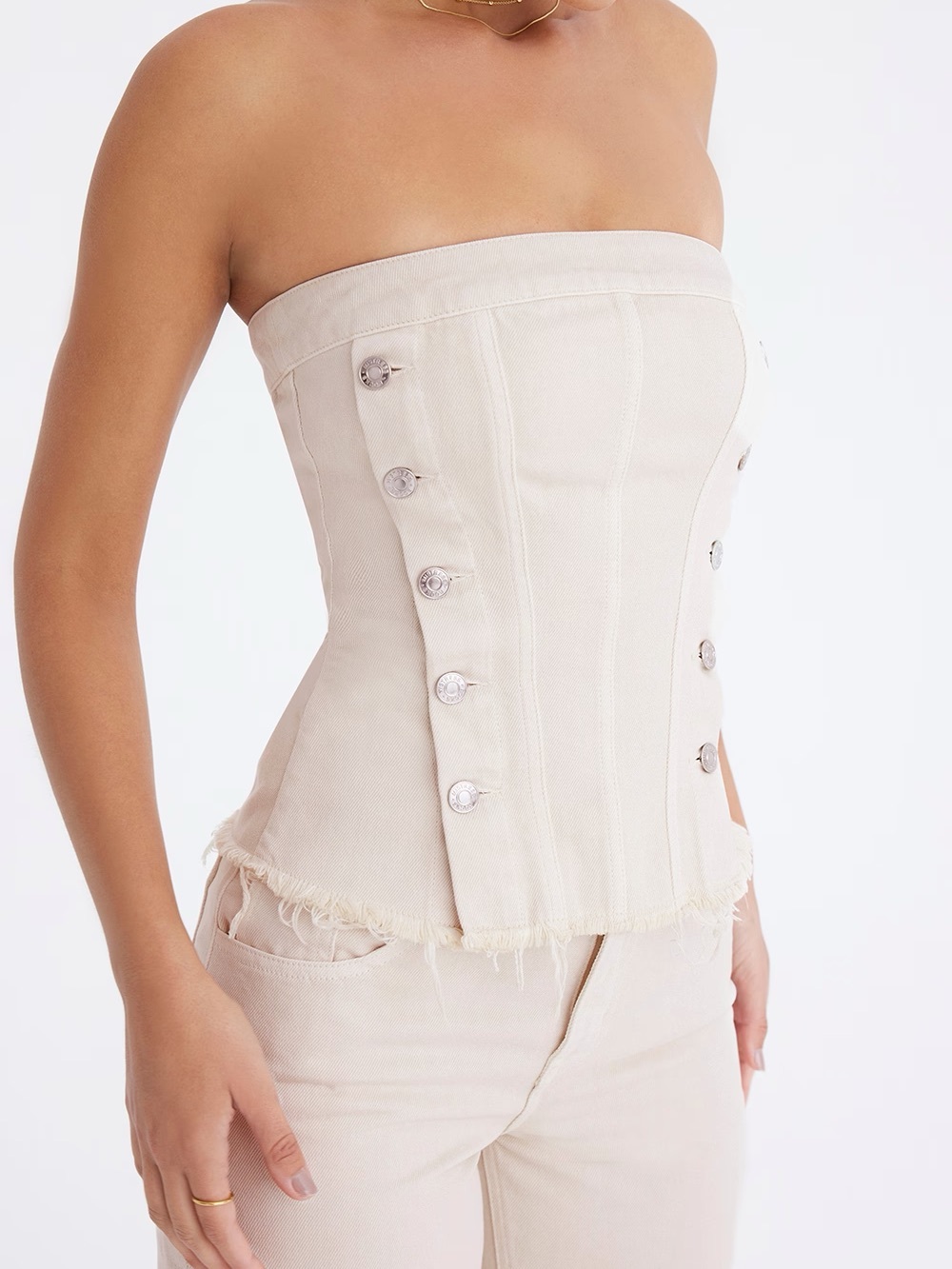 Mistress Rocks Oat Denim Strapless Top